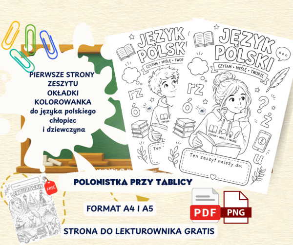 OKŁADKI PIERWSZE STRONY KOLOROWANKI JĘZYK POLSKI