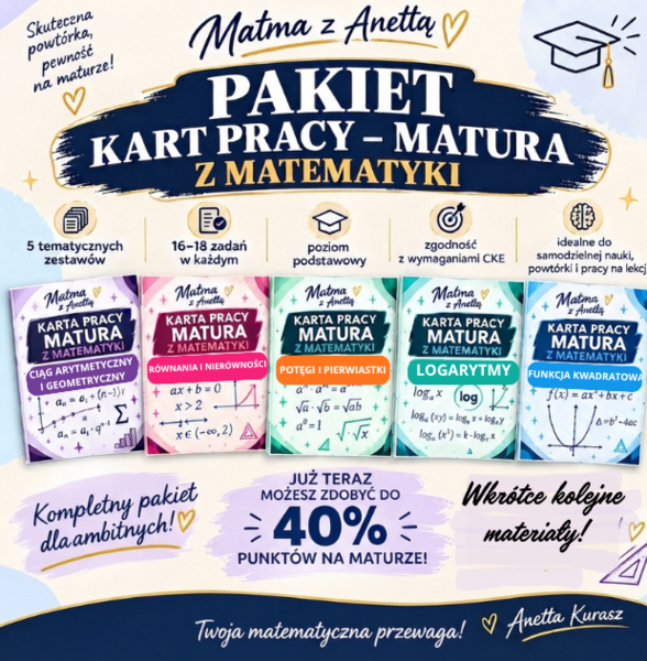 Pakiet 5 kart pracy z matematyki - matura podstawowa cz.1