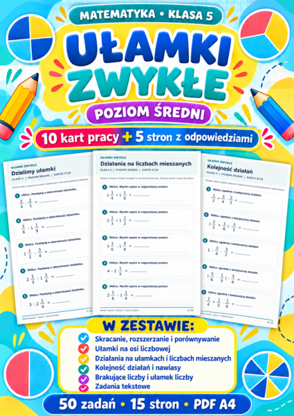 UŁAMKI  ZWYKŁE-ŚREDNIE-klasa 5