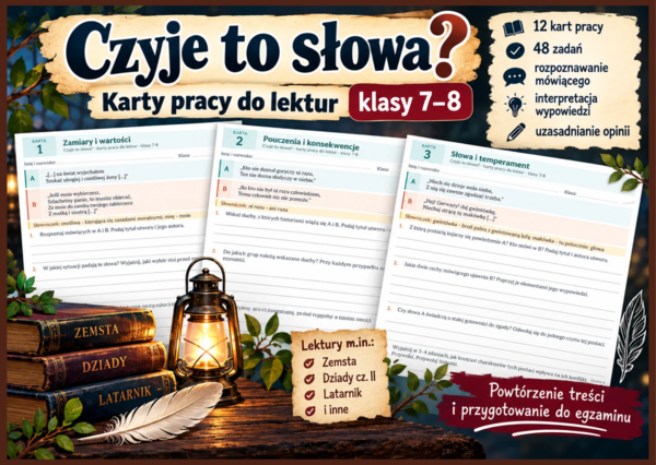 📚 Czyje to słowa? – karty pracy do lektur dla klas 7–8