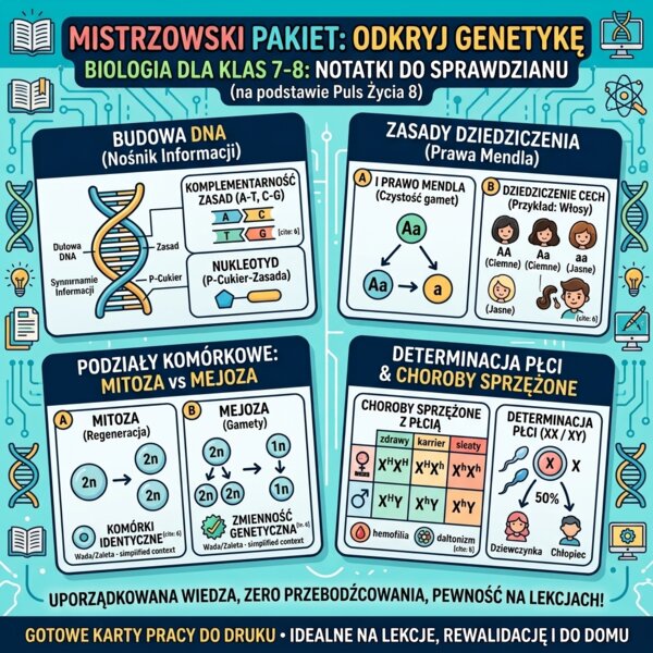 Genetyka – Notatki do Sprawdzianu: Budowa DNA, Prawa Mendla i Dziedziczenie Cech (Puls Życia 8)