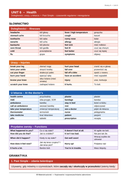 Brainy 6 – Unit 6 Health | klasa 6 | e-book 7 stron + klucz