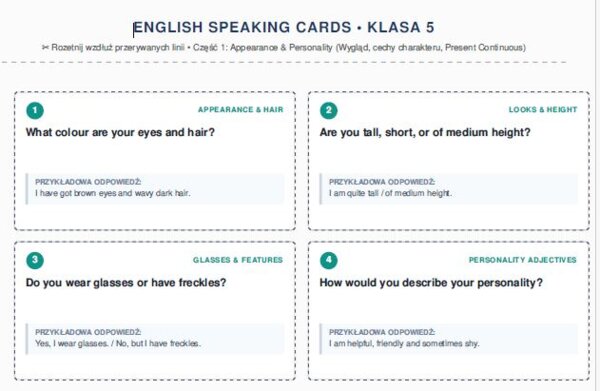 Let’s Talk! Praktyczne Pakiety Kart Konwersacyjnych (Klasa 5) SPEAKING