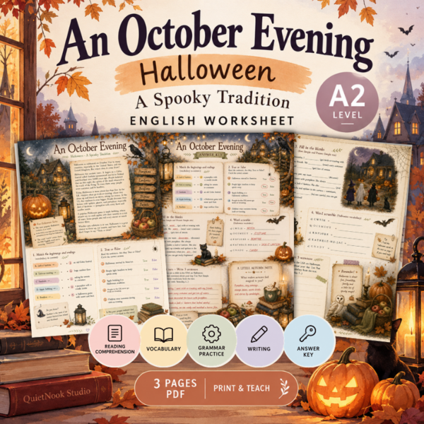 Halloween – czytanie ze zrozumieniem i ćwiczenia z angielskiego A2 | An October Evening