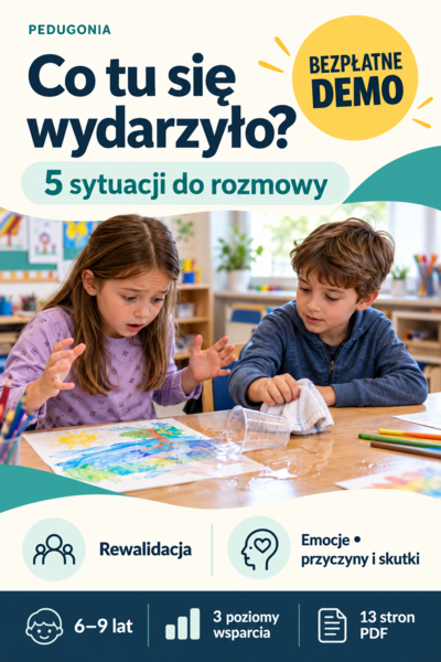 Co tu się wydarzyło? DEMO – 5 darmowych sytuacji społecznych | Rewalidacja, emocje, TUS