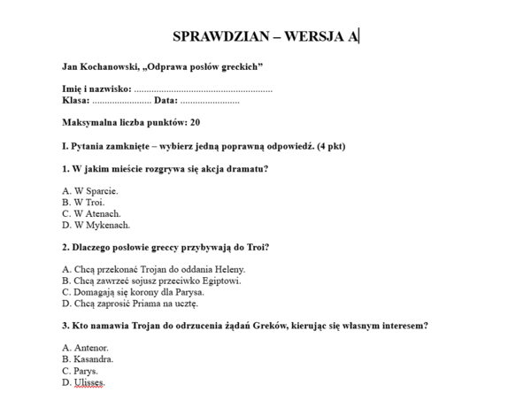 Sprawdzian- Odprawa posłów greckich