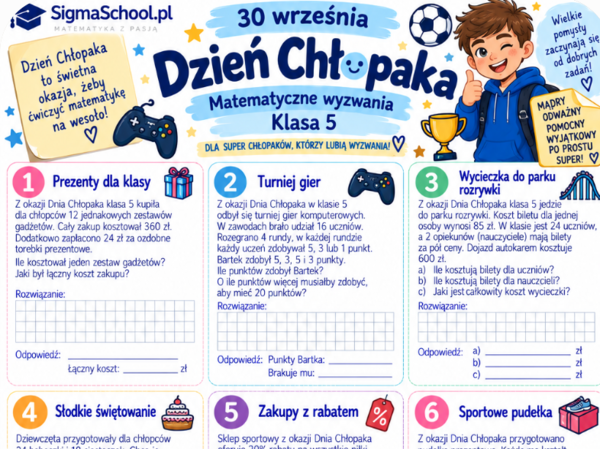 Karta Pracy na Dzień Chłopaka – Matematyczne Wyzwania dla Klasy 5 (Sigma School)