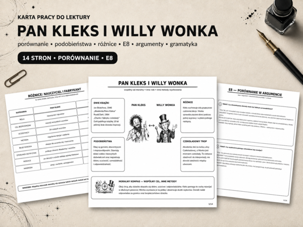 Karta porównawcza, podobieństwa i różnice między Ambrożym Kleksem a Willym Wonką, ich niezwykłymi światami oraz sposobami wychowywania dzieci.
