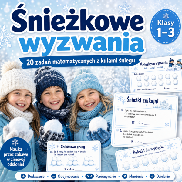 Śnieżkowe wyzwania — 20 zadań matematycznych z kulami śniegu