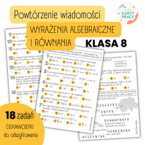 POWTÓRZENIE MATERIAŁU – Wyrażenia algebraiczne i równania – KLASA 8