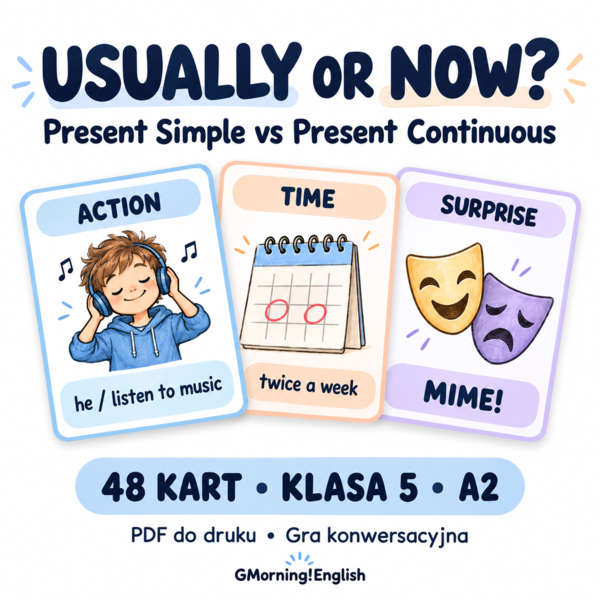 Now or Usually - gra karciana do czasów present simple i continuous.