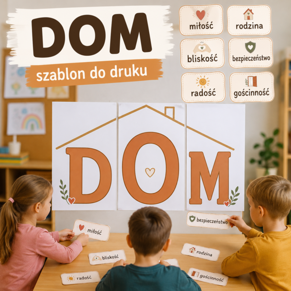 Wielki napis „DOM” do tablicy
