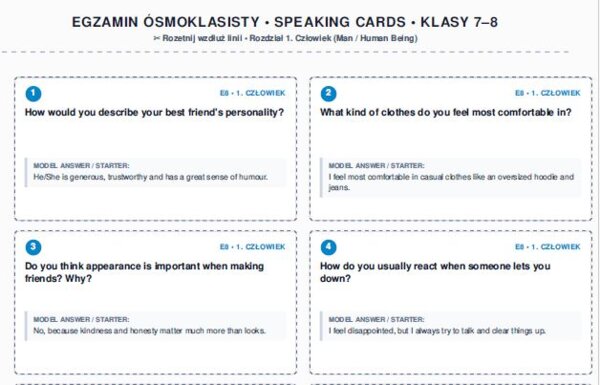 E8 Speaking & Writing Booster: Karty Konwersacyjne (Klasy 7–8) egzamin ósmoklasisty ANGIESLKI SPEAKING