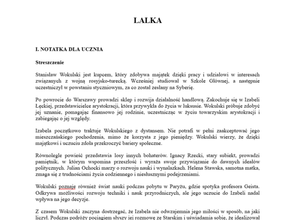 Lalka- praca z lekturą