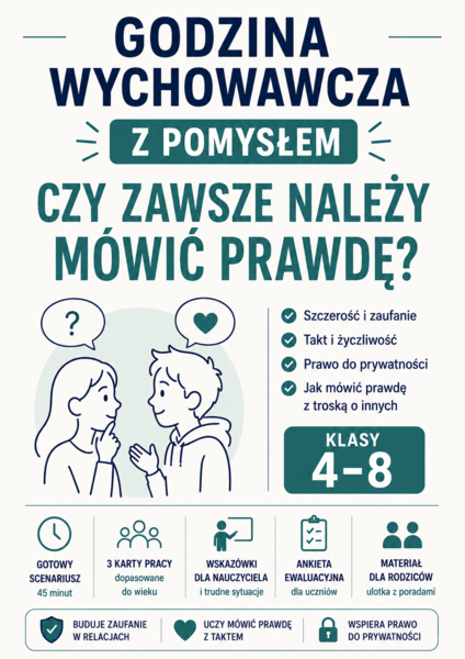 GODZINA WYCHOWAWCZA Z POMYSŁEM – CZY ZAWSZE NALEŻY MÓWIĆ PRAWDĘ | SCENARIUSZ DLA KLAS 4–8