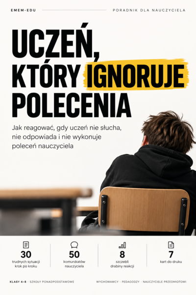 Uczeń, który ignoruje polecenia – poradnik dla nauczyciela | 30 sytuacji, 50 gotowych komunikatów i 7 kart do druku