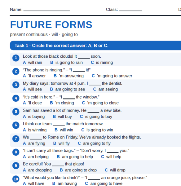 Future Forms- karty pracy
