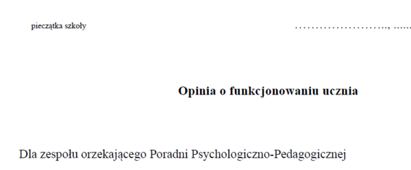 Opinia o funkcjonowaniu ucznia