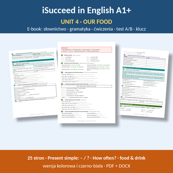 iSucceed in English A1+ – Unit 4 Our food | klasa 5 | e-book 27 stron + klucz