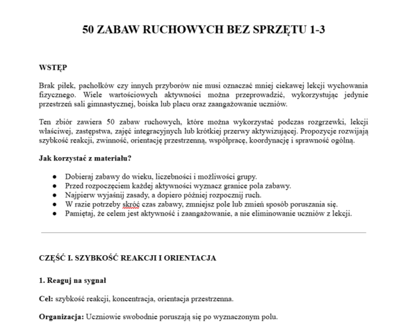 50 zabaw ruchowych bez sprzętu 1-3