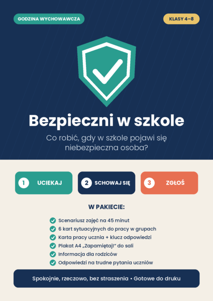 „Alarm! Napastnik w szkole. Uciekaj – Schowaj się – Zgłoś”