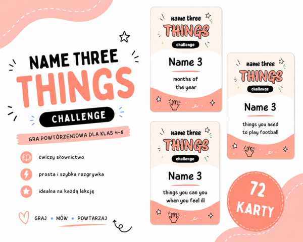 Name Three – gra karciana do powtórki słownictwa | klasy 4–6