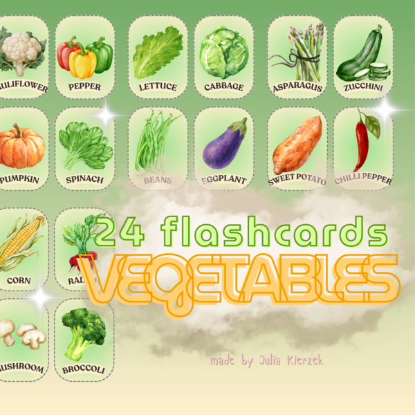 VEGETABLES FLASHCARDS | 24 karty obrazkowe