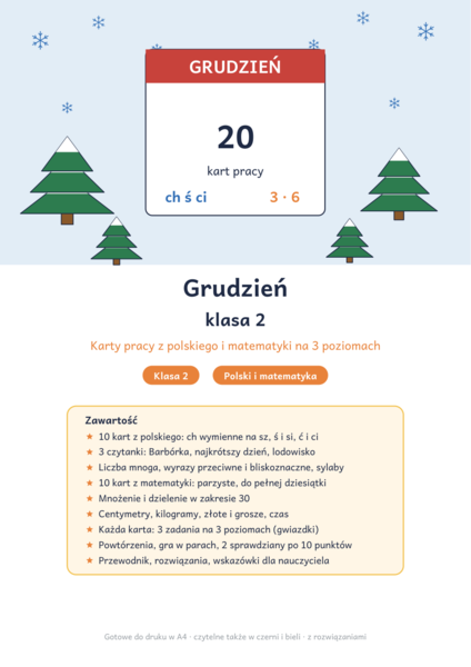 Grudzień klasa 2: karty pracy z polskiego i matematyki