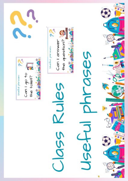 Useful phrases and class rules - karty z wyrażeniami.