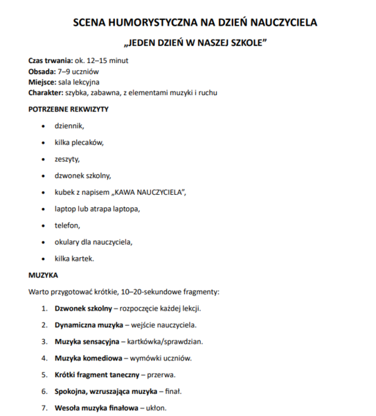 Scenariusz na dzień Nauczyciela - „JEDEN DZIEŃ W NASZEJ SZKOLE”