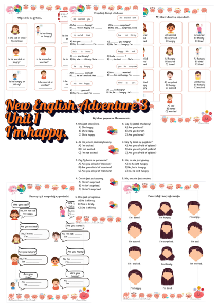 Karty pracy, materiały dodatkowe New English Adventure 3 unit 1 I'm happy