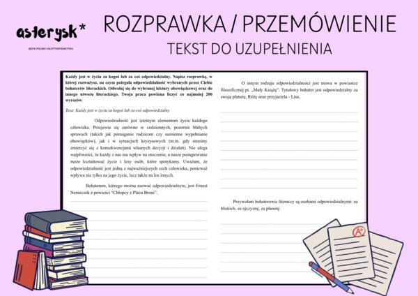 Wypowiedź argumentacyjna (rozprawka/przemówienie) - tekst do uzupełnienia
