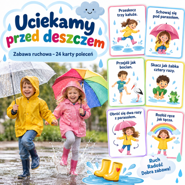 Zabawa ruchowa „Uciekamy przed deszczem”