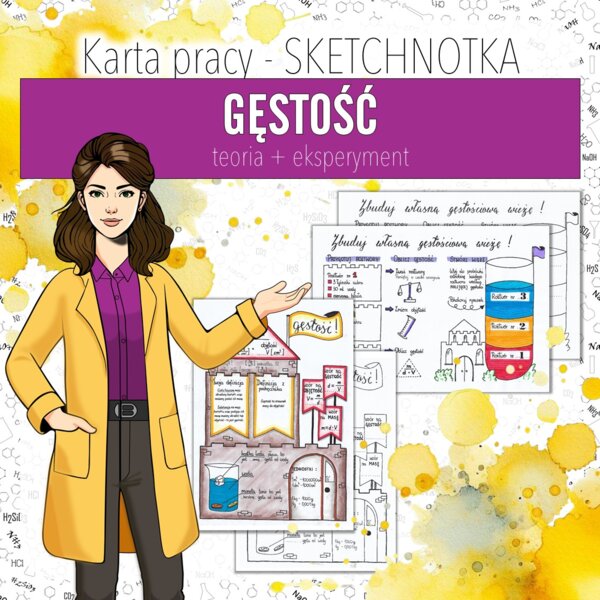 Chemia/Fizyka. Klasa 7. Gęstość. Eksperyment. Doświadczenie. Sketchnotka/notatka graficzna. Karta pracy. Zadanie.