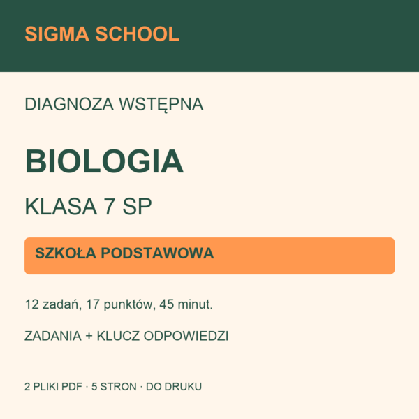 Diagnoza wstępna — biologia, klasa 7 SP + klucz i analiza