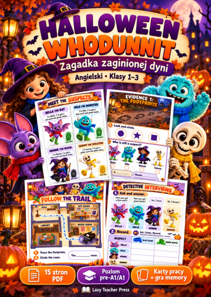 Halloween Whodunnit – Zagadka zaginionej dyni | Angielski, klasy 1–3 | Gra detektywistyczna PDF