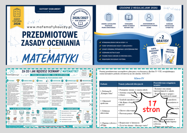 PRZEDMIOTOWE ZASADY OCENIANIA Z MATEMATYKI – GOTOWY DOKUMENT NA ROK SZKOLNY 2026/2027