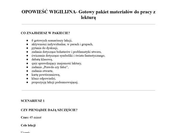 Opowieść wigilijna - Gotowy pakiet materiałów do pracy z lekturą