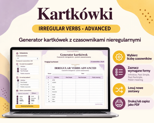 Irregular Verbs - Kartkówki – Generator | Advanced