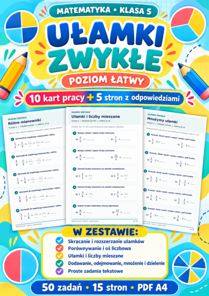 UŁAMKI  ZWYKŁE-ŁATWE-klasa 5