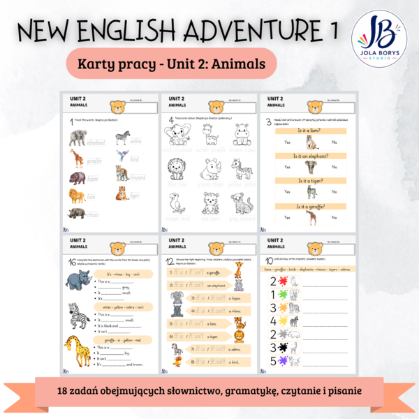 New English Adventure 1 – Unit 2: Animals – karty pracy
