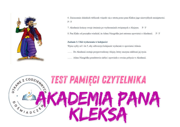 AKADEMIA PANA KLEKSA. TEST PAMIĘCI CZYTELNIKA  z kluczem odpowiedzi
