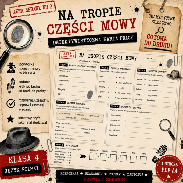 Na tropie części mowy – detektywistyczna karta pracy | klasa 4