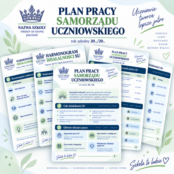 Plan pracy samorządu uczniowskiego na 2026/2027 z pomysłami, edytowalny