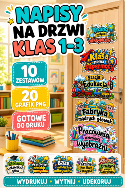 🌈 KOLOROWE NAPISY NA DRZWI KLAS 1–3