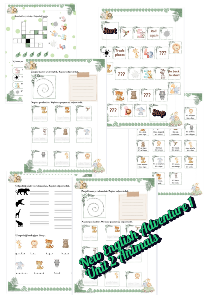 Karty pracy, materiały dodatkowe New English Adventure 1 unit 2 Animals