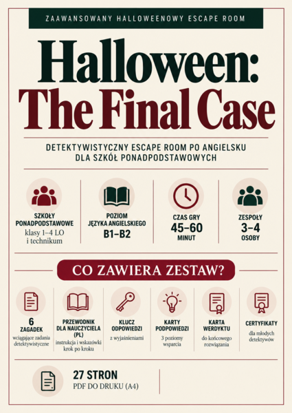 Halloween: The Final Case – escape room po angielsku dla szkół ponadpodstawowych (B1–B2)