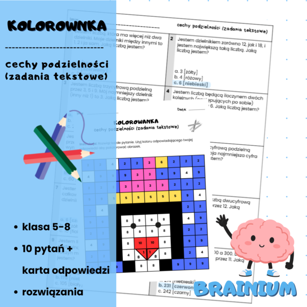 KOLOROWANKA - cechy podzielności (zadania tekstowe)
