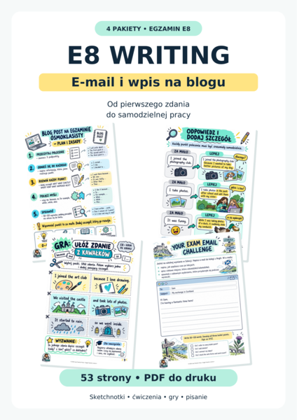 E8 Writing – e-mail i wpis na blogu krok po kroku | 4 pakiety, 53 strony