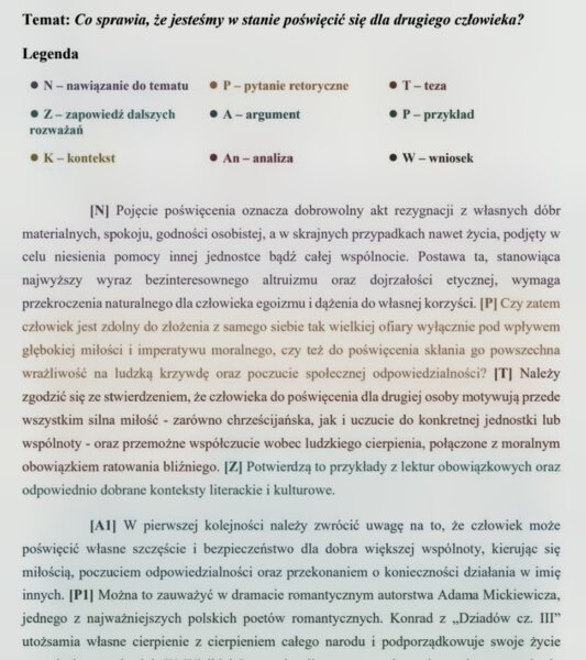 Kolorowa rozprawka maturalna – matura podstawowa: „Co sprawia, że jesteśmy w stanie poświęcić się dla drugiego człowieka?”